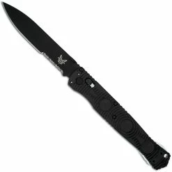 Benchmade Knives Benchmade SOCP Tactical Folder 391SBK - Black Part Serrated D2 Spear Point - Black CF Elite - AXIS Lock Folder - USA Made