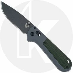Benchmade Knives Benchmade Redoubt 430BK - Plain Edge - Black D2 Drop Point - Overlander Gray Grivory And Forest Green - AXIS Lock Folder - USA Made
