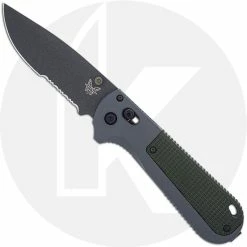 Benchmade Knives Benchmade Redoubt 430SBK - Part Serrated - Black D2 Drop Point - Overlander Gray Grivory And Forest Green - AXIS Lock Folder - USA Made