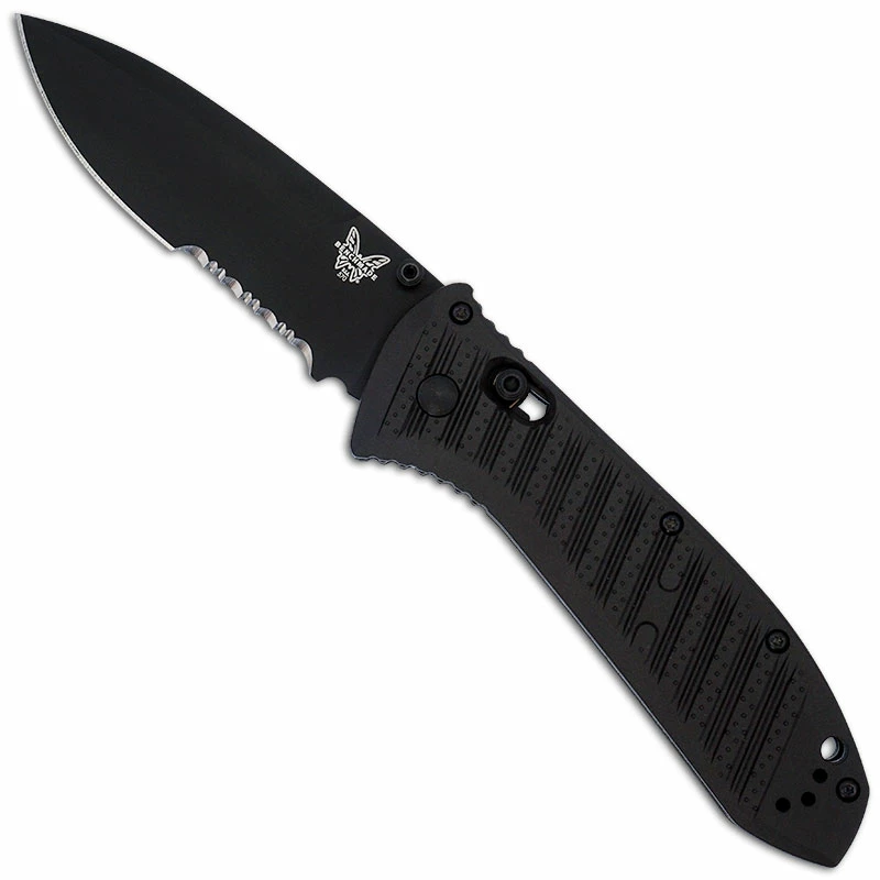 Benchmade Knives Benchmade Presidio II Ultra Knife 570SBK-1 - Black Part Serrated S30V Drop Point - Black CF Elite - AXIS Lock Folder - USA Made