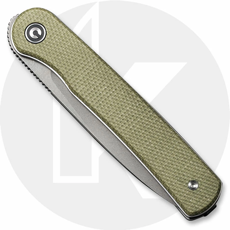 CIVIVI Knives CIVIVI Stylum Knife C20010B-B - Value Price EDC - Gray Stonewash Drop Point - Olive Micarta - Slip Joint - Front Flipper Folder 4 CIVIVI Knives CIVIVI Stylum Knife C20010B-B - Value Price EDC - Gray Stonewash Drop Point - Olive Micarta - Slip Joint - Front Flipper Folder - Image 2