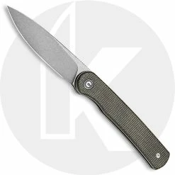 CIVIVI Knives CIVIVI Stylum Knife C20010B-C - Value Price EDC - Gray Stonewash Drop Point - Dark Green Micarta - Slip Joint - Front Flipper Folder
