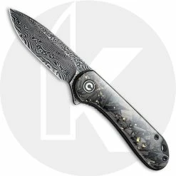 CIVIVI Knives CIVIVI Elementum C907C-DS1 - Black Damascus Drop Point - Shredded CF / Golden Shred - Liner Lock Flipper Folder