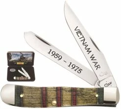 Case Knives Case 22040 Vietnam War Trapper Knife Gift Set Embellished Smooth Natural Bone 6254SS