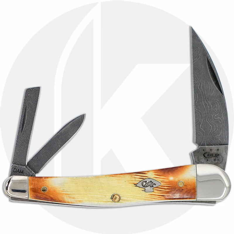 Case Knives Case Seahorse Whittler Knife 02856 - Raindrop Damascus - Burnt Natural Bone - 6355WH DAM - Discontinued - BNIB - LTD 500