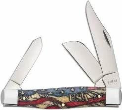 Case Knives Case Large Stockman Knife 36032 Vintage Flag Embellished Smooth Natural Bone 6375SS