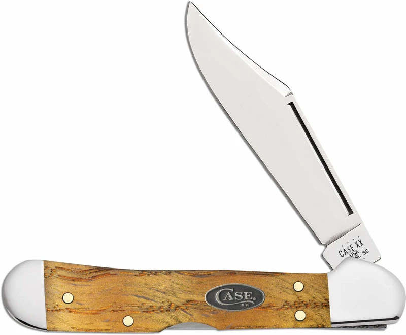 Case Knives Case Mini CopperLock Knife 47127 - Yellow Curly Oak - 71749LSS 3 Case Knives Case Mini CopperLock Knife 47127 - Yellow Curly Oak - 71749LSS