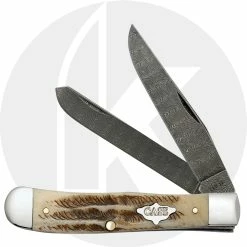 Case Knives Case Trapper Knife 77460 - Vintage Bone - Ladder Damascus - V6254DAM