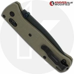 Benchmade Knives MODIFIED Benchmade Bugout 535 Knife + KP Desert Tan G10 Scales + KP Black Thumbstud & Standoffs + Cobalt Kinetics Green Cerakote -knifecenter shop KP GREENBLADEFDEHANDLE CLOSED BACK