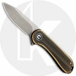 CIVIVI Knives CIVIVI Mini Elementum C18062Q-1 - Gray 14C28N - Black Hand Rub Brass And Gray Steel - Frame Lock - Flipper Folder - Key Ring