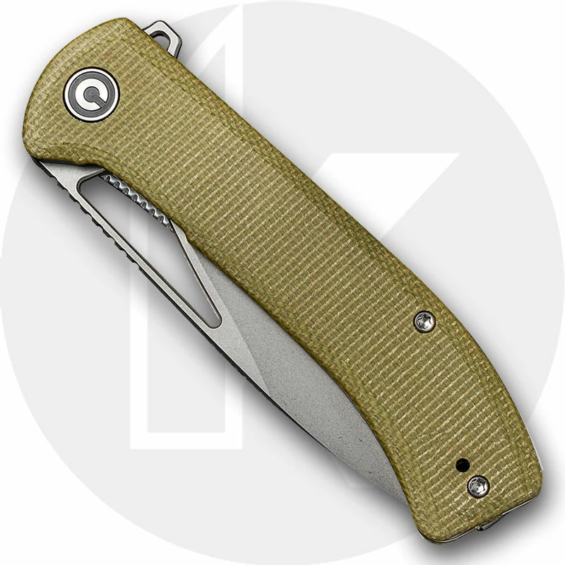 CIVIVI Knives CIVIVI Riffle C2024B - Gray Stonewash 14C28N Drop Point - Olive Micarta - Liner Lock Flipper Folder - Image 2